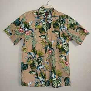 Cooke Street Mens Small Tan Tropical Floral Cotton Hawaiian Button Down Shirt